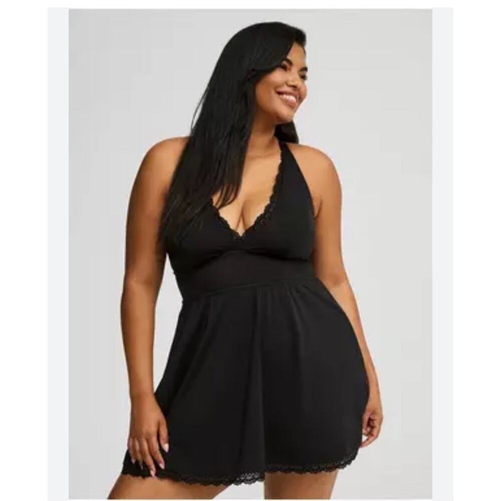 Torrid V Neck Lace Trim Swim Dress One Piece Black sz 2x #A40206